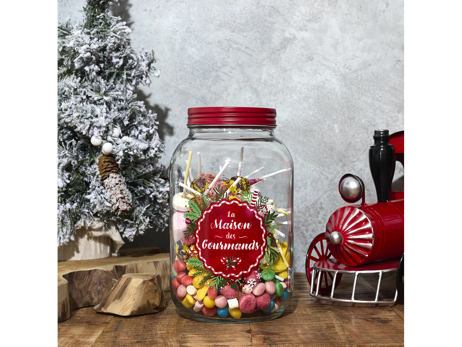 Bocal En Verre Noel Tradi 3l Transparent, Rouge, Multicolore