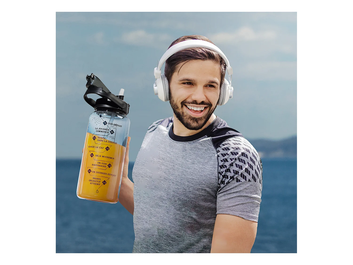 Bouteille Motivation Transparente Noire 2l Noir, Transparent