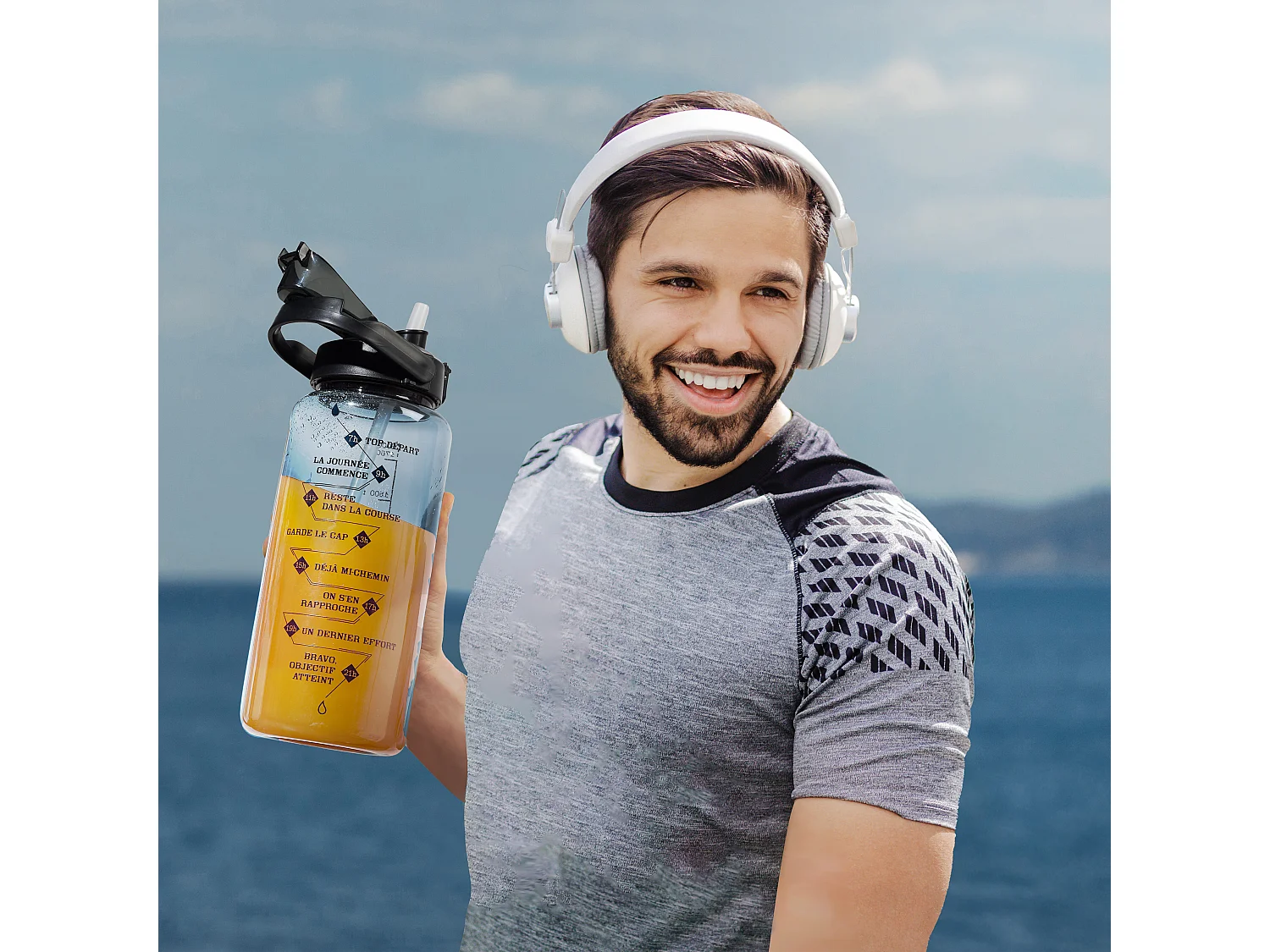 Bouteille Motivation Transparente Noire 2l Noir, Transparent