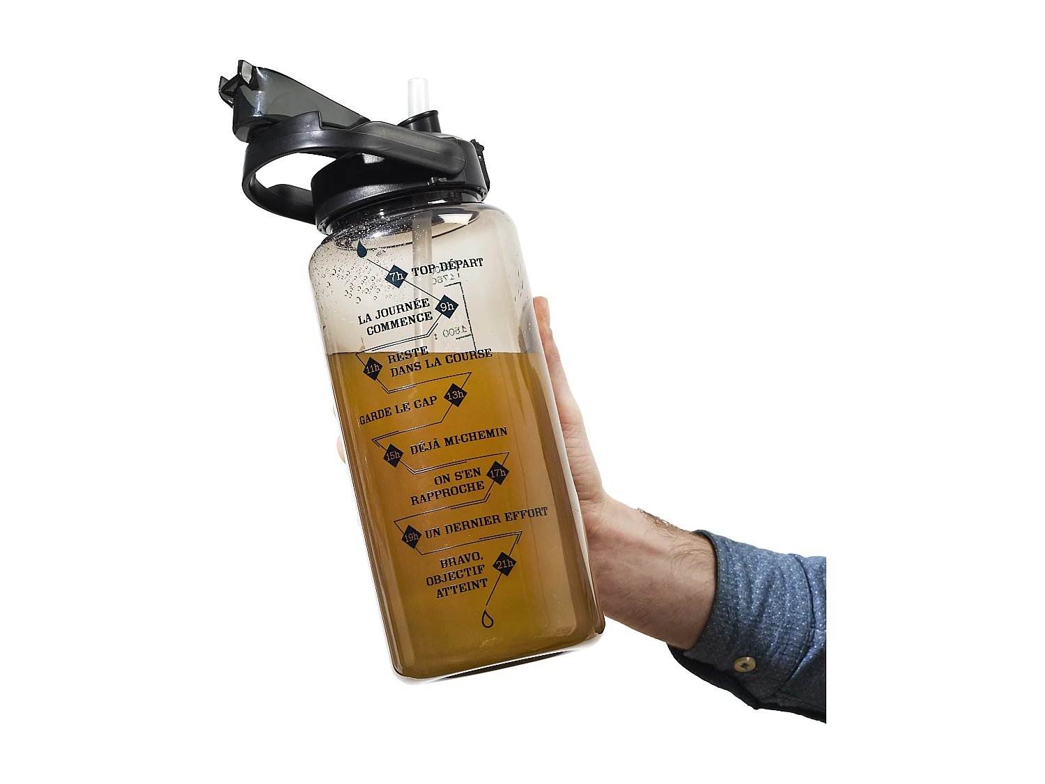 Bouteille Motivation Transparente Noire 2l Noir, Transparent