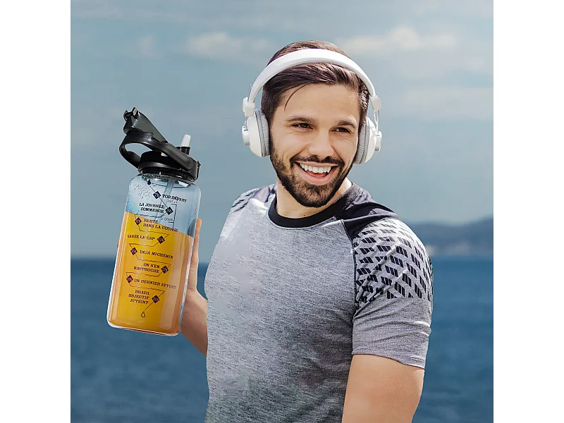 Bouteille Motivation Transparente Noire 2l Noir, Transparent