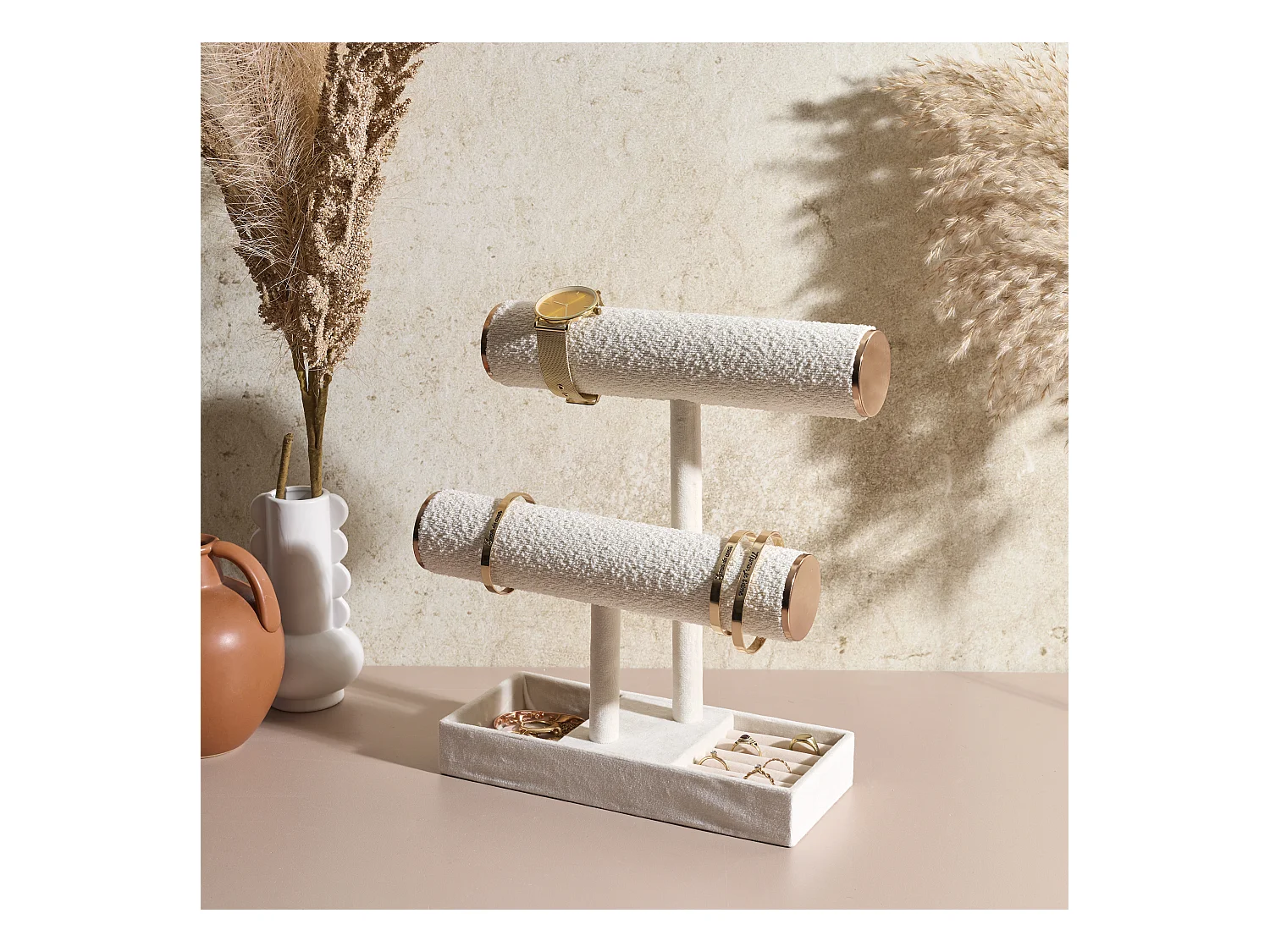 Porte Bijoux Bouclette Double Blanc