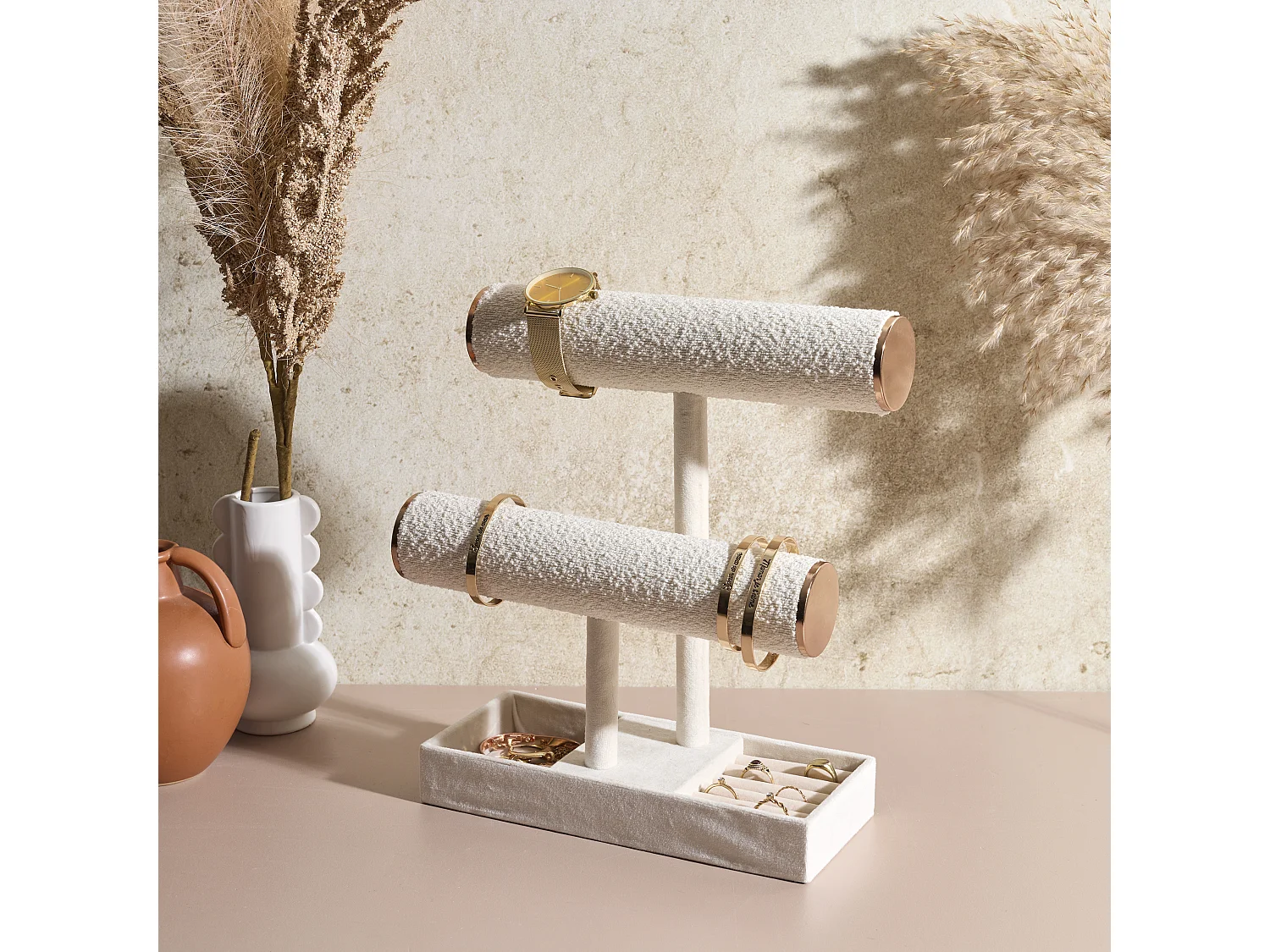 Porte Bijoux Bouclette Double Blanc