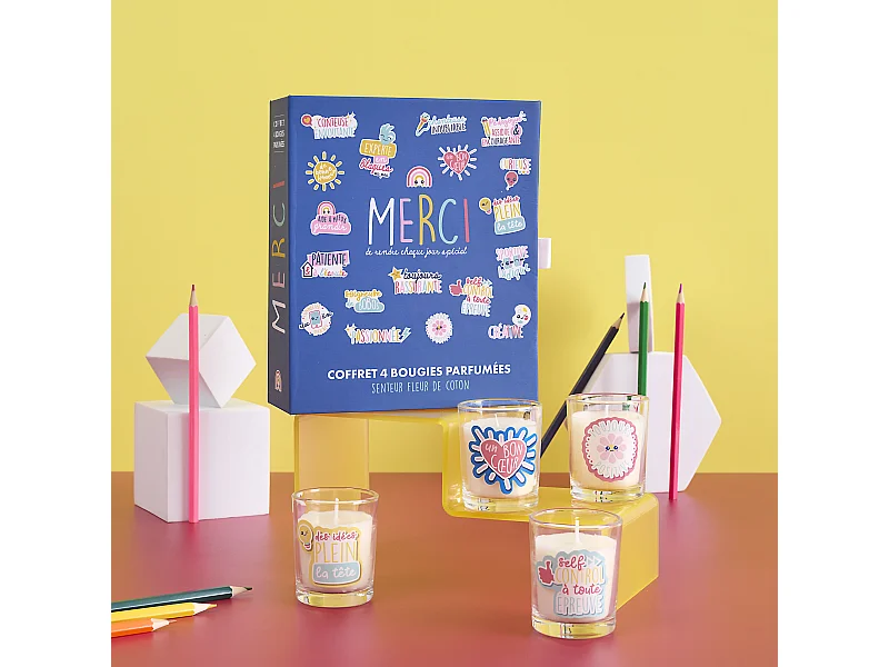 Bougie Parfumee X4 Coffret Merci Bleu