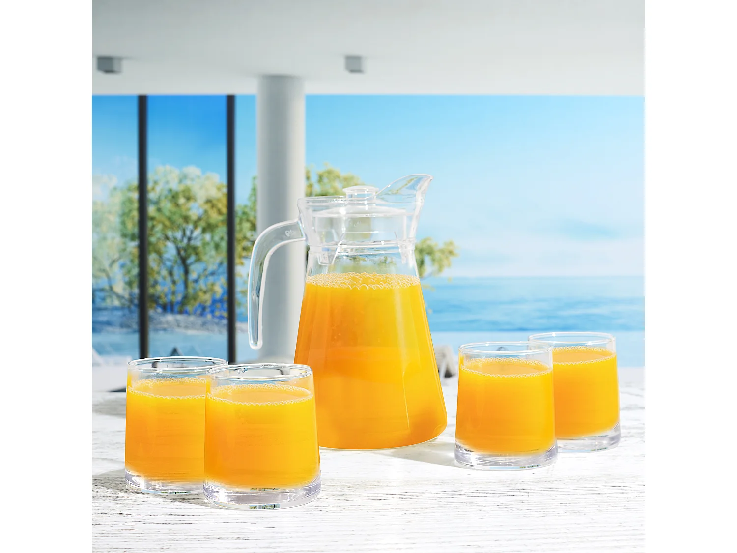 Coffret Carafe 1.5l Et 4 Verres 27cl Verre Transparent