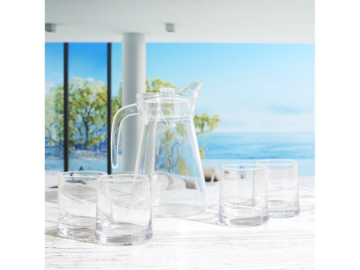 Coffret Carafe 1.5l Et 4 Verres 27cl Verre Transparent