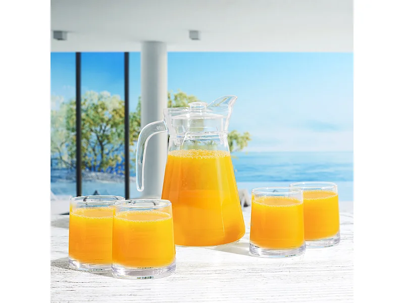 Coffret Carafe 1.5l Et 4 Verres 27cl Verre Transparent