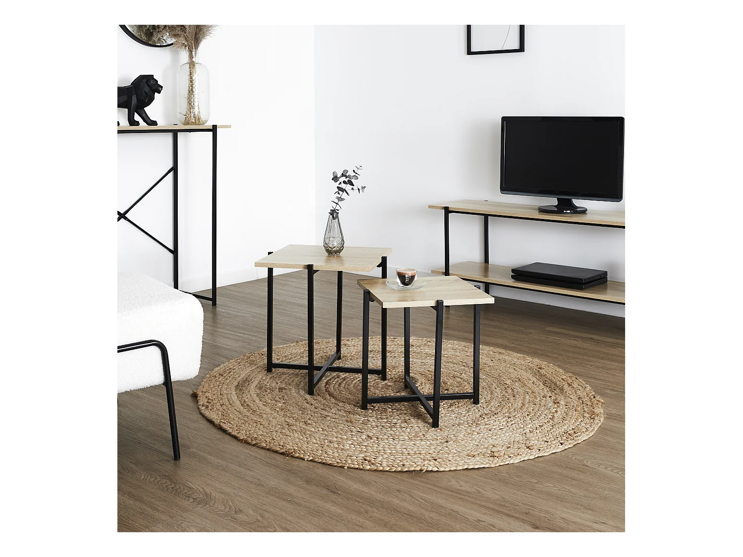 Table Gigogne X2 Loka Marron, Noir