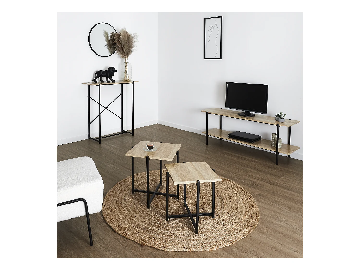 Table Gigogne X2 Loka Marron, Noir