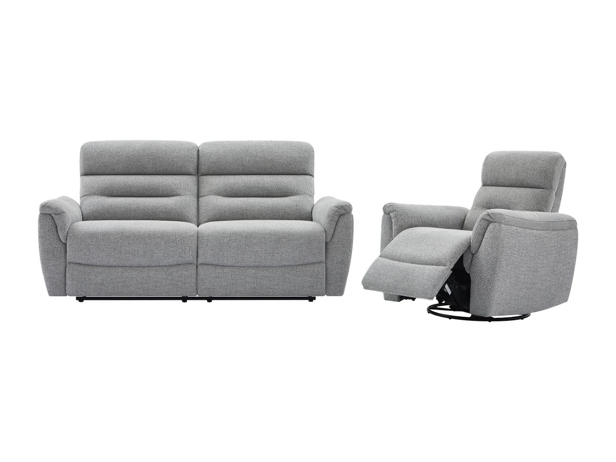 3-Sitzer Sofa + elektrischer Relaxsessel - Strukturstoff - Grau - BREVIO günstig online kaufen