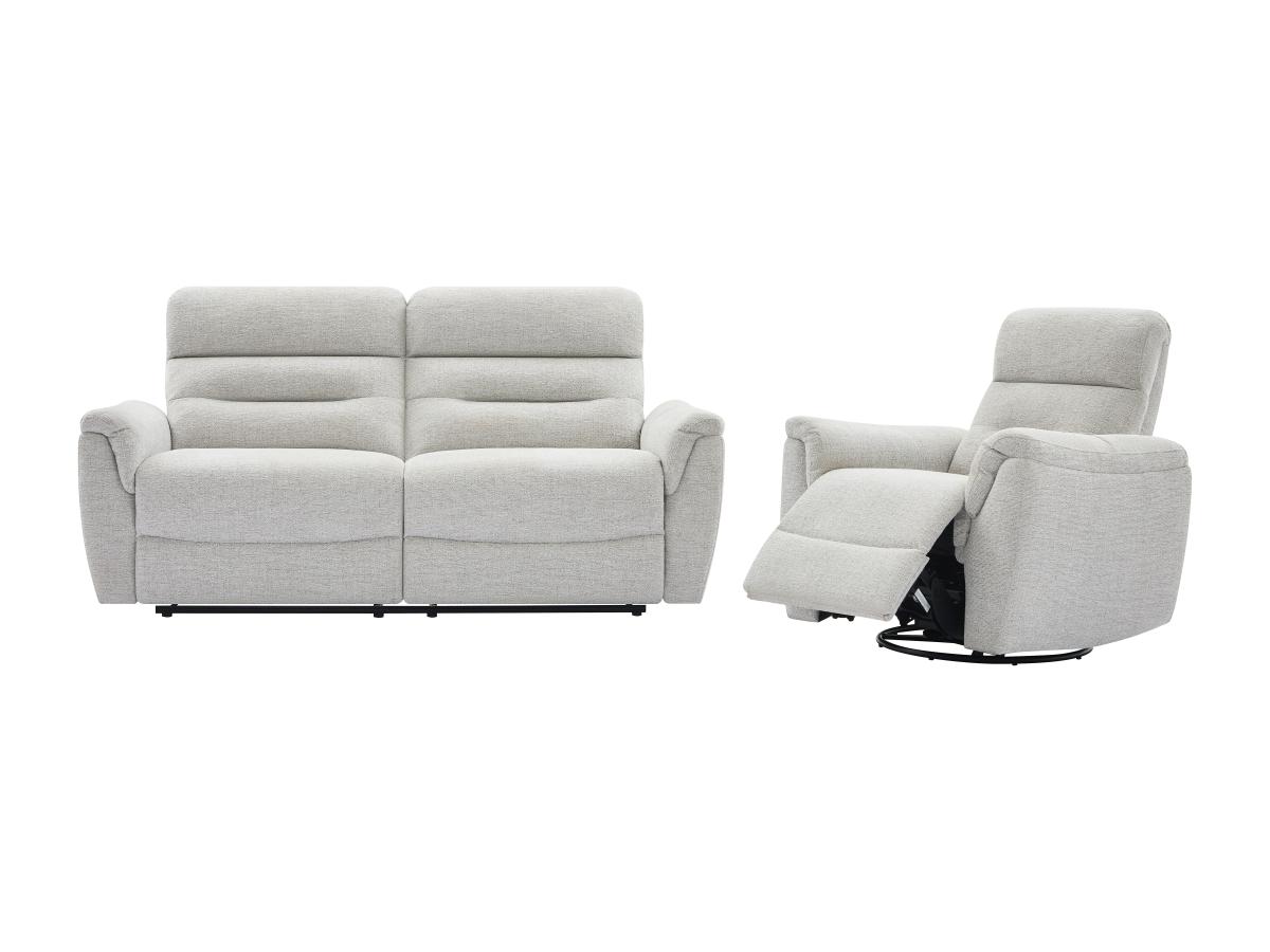 3-Sitzer Sofa + elektrischer Relaxsessel - Strukturstoff - Hellgrau - BREVI günstig online kaufen
