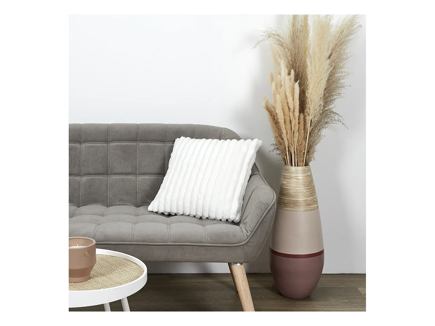 Coussin Flanelle Cotele Ecru 40x40cm Beige