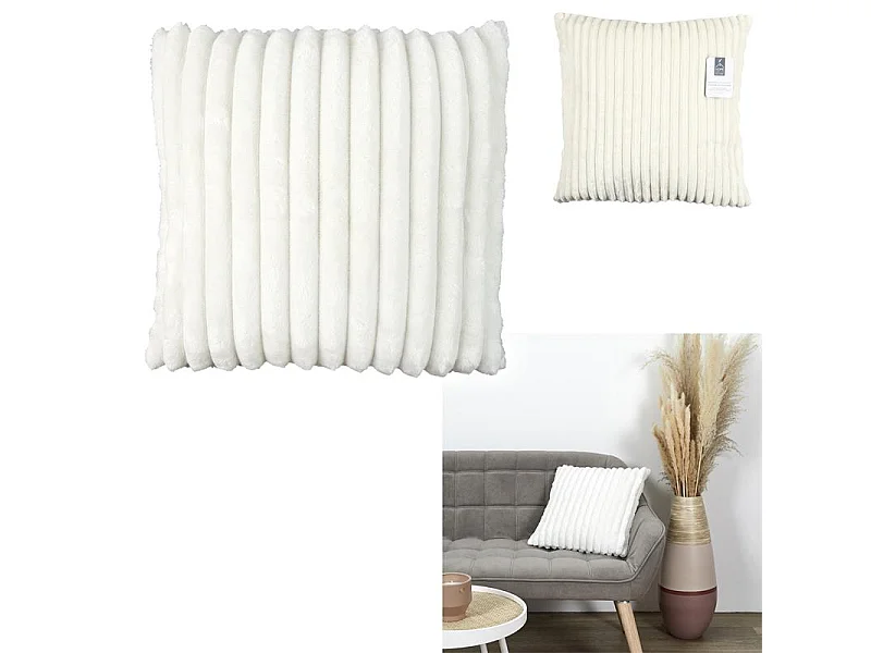 Coussin Flanelle Cotele Ecru 40x40cm Beige