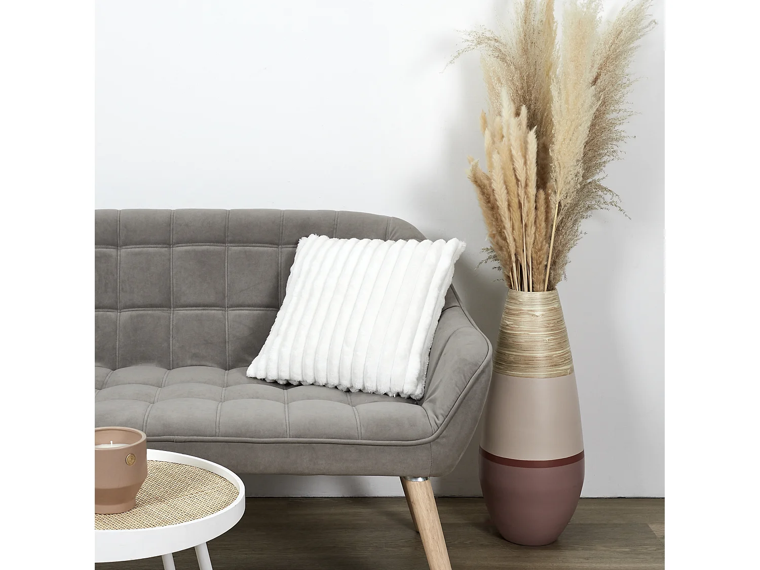 Coussin Flanelle Cotele Ecru 40x40cm Beige