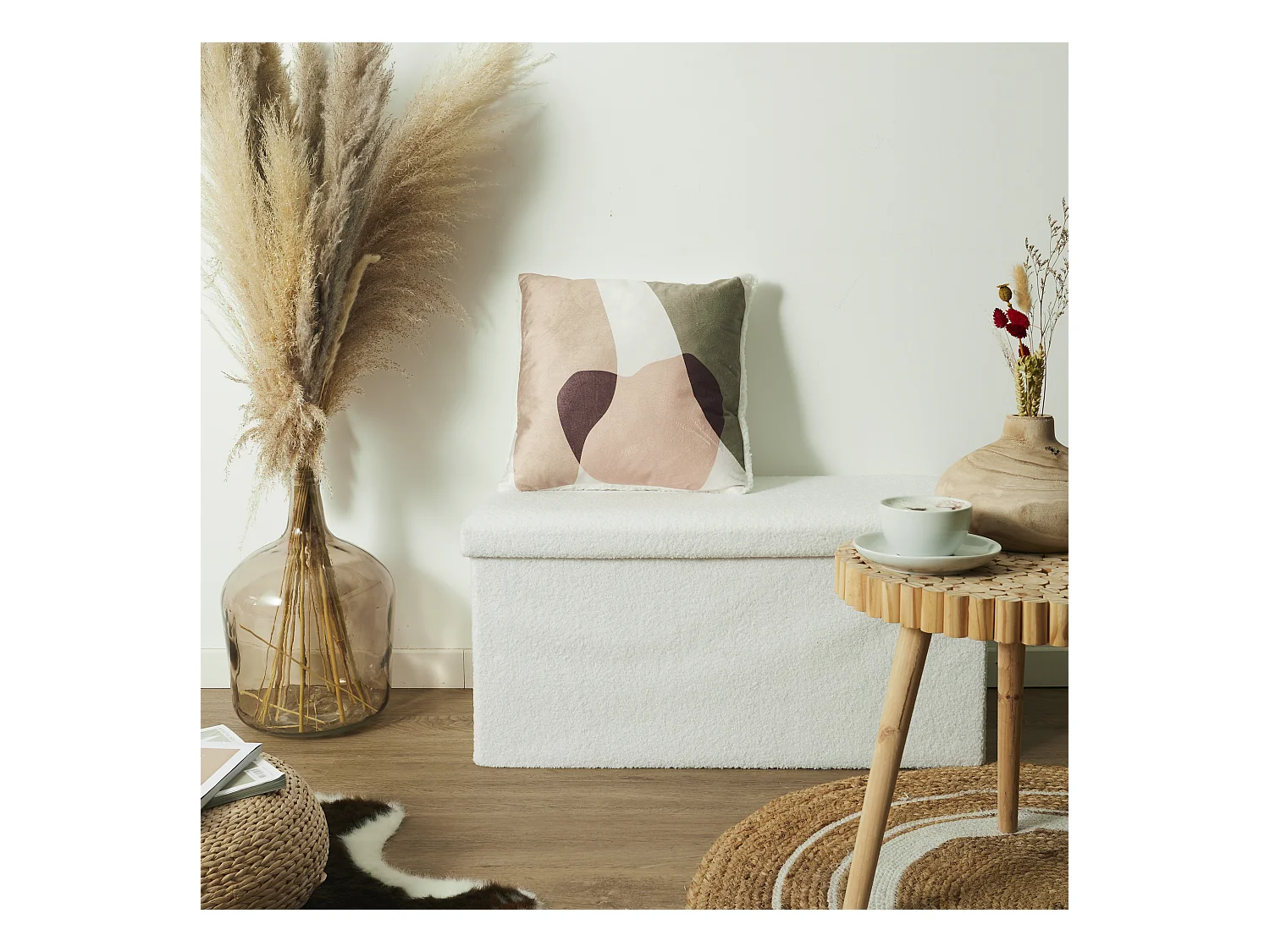 Coussin Imprime Et Sherpa Blanc 40x40cm Blanc