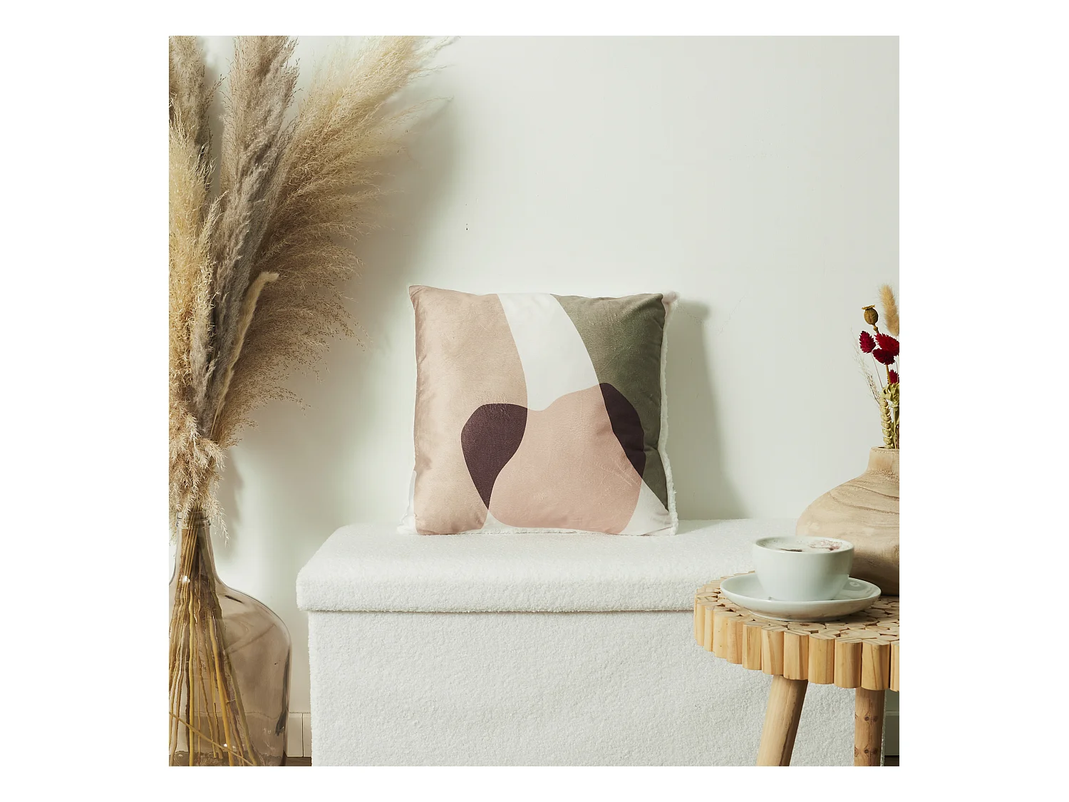 Coussin Imprime Et Sherpa Blanc 40x40cm Blanc