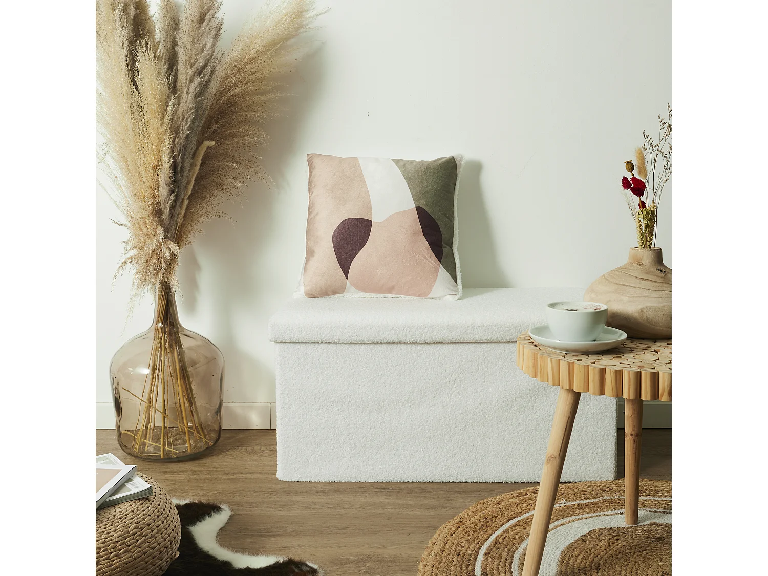 Coussin Imprime Et Sherpa Blanc 40x40cm Blanc