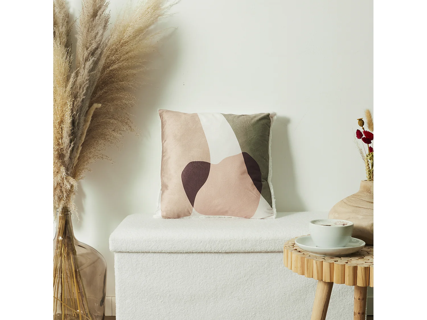 Coussin Imprime Et Sherpa Blanc 40x40cm Blanc