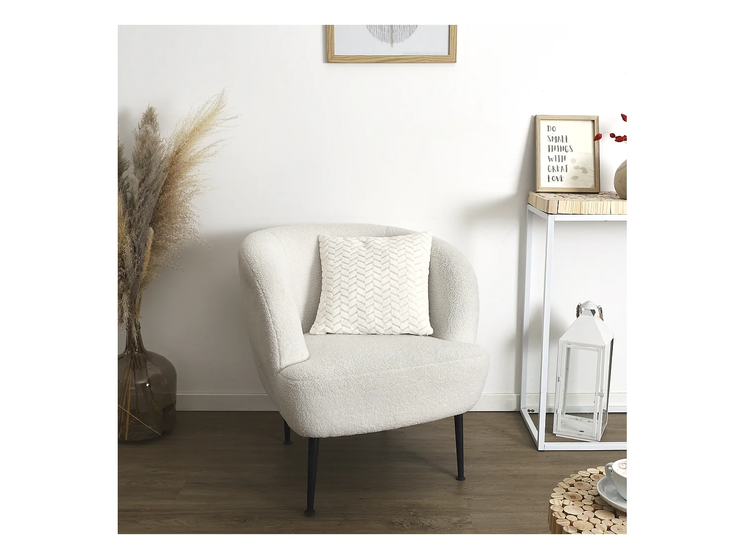 Coussin Imit Fourrure Blanc Chevron Cuttes 40x40cm Blanc