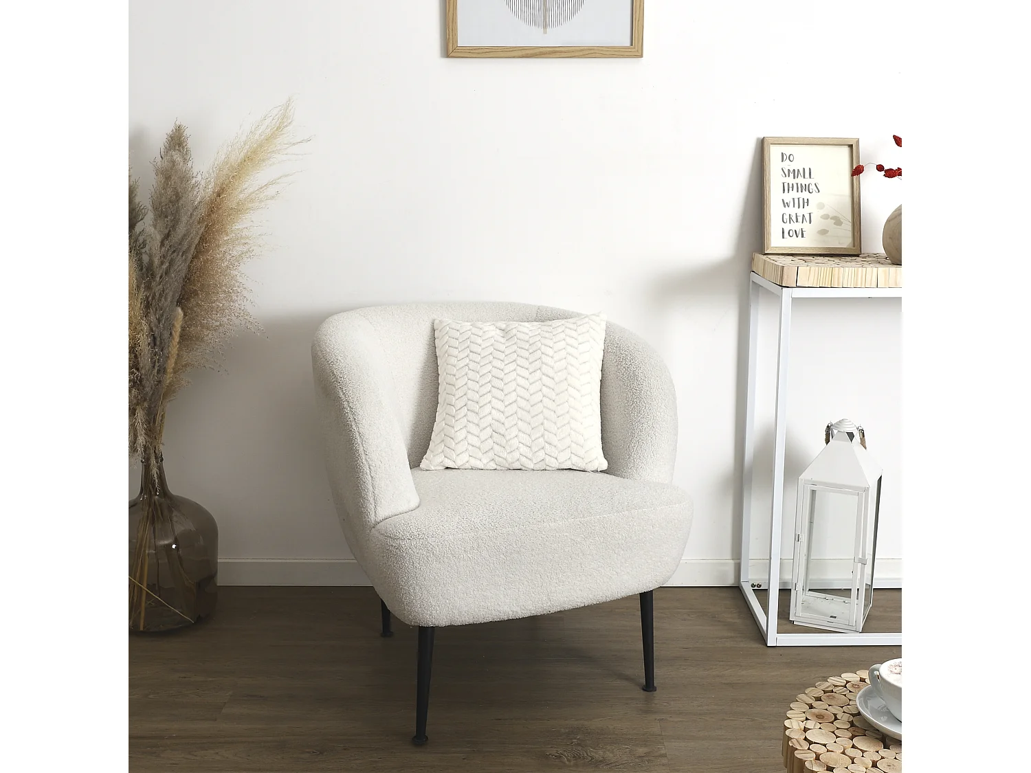 Coussin Imit Fourrure Blanc Chevron Cuttes 40x40cm Blanc