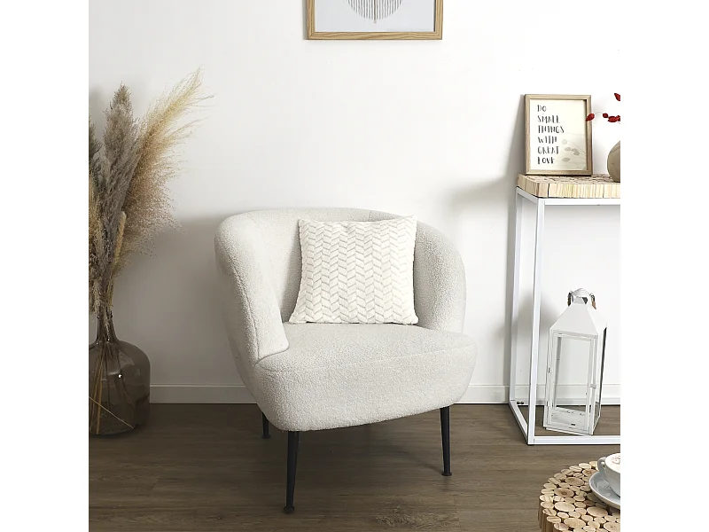 Coussin Imit Fourrure Blanc Chevron Cuttes 40x40cm Blanc