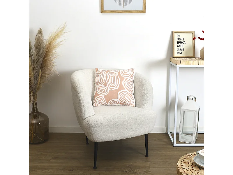 Coussin Motif Imprime Beige Blanc 40x40cm Blanc, Beige