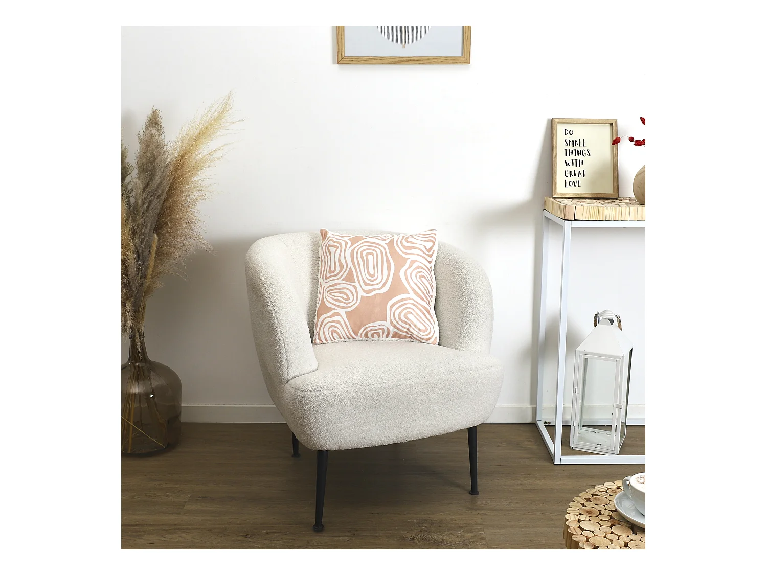 Coussin Motif Imprime Beige Blanc 40x40cm Blanc, Beige