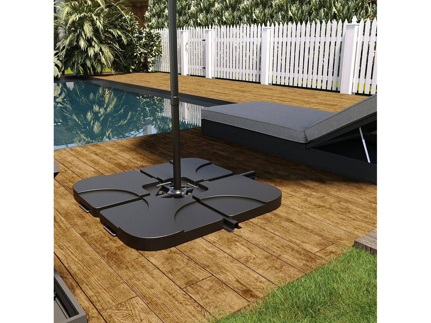 Set 4 Supporto Pesi Base Ombrellone Parasole Da Giardino In Plastica HDPE Riempibili Con Acqua E Sabbia 60 Litri / 100 Kg Adatti Per Ombrelloni Base A Croce 50 x 50