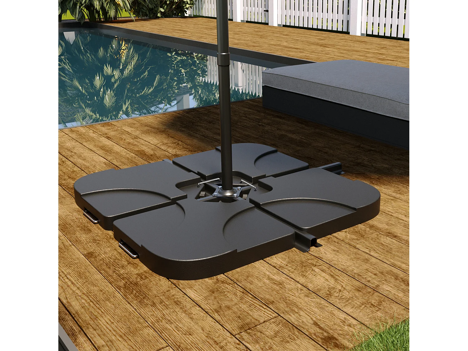 Set 4 Supporto Pesi Base Ombrellone Parasole Da Giardino In Plastica HDPE Riempibili Con Acqua E Sabbia 60 Litri / 100 Kg Adatti Per Ombrelloni Base A Croce 50 x 50