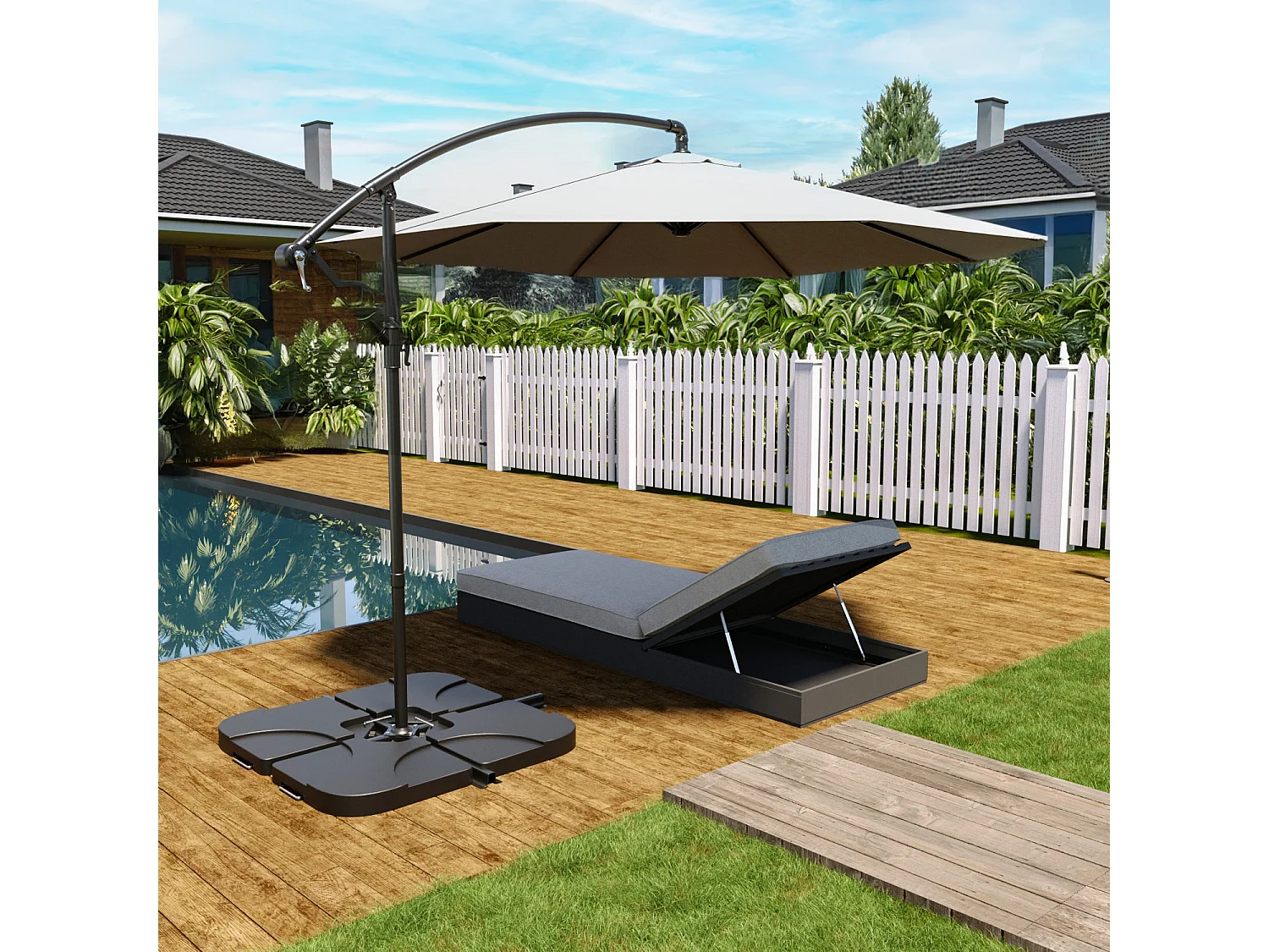 Set 4 Supporto Pesi Base Ombrellone Parasole Da Giardino In Plastica HDPE Riempibili Con Acqua E Sabbia 60 Litri / 100 Kg Adatti Per Ombrelloni Base A Croce 50 x 50