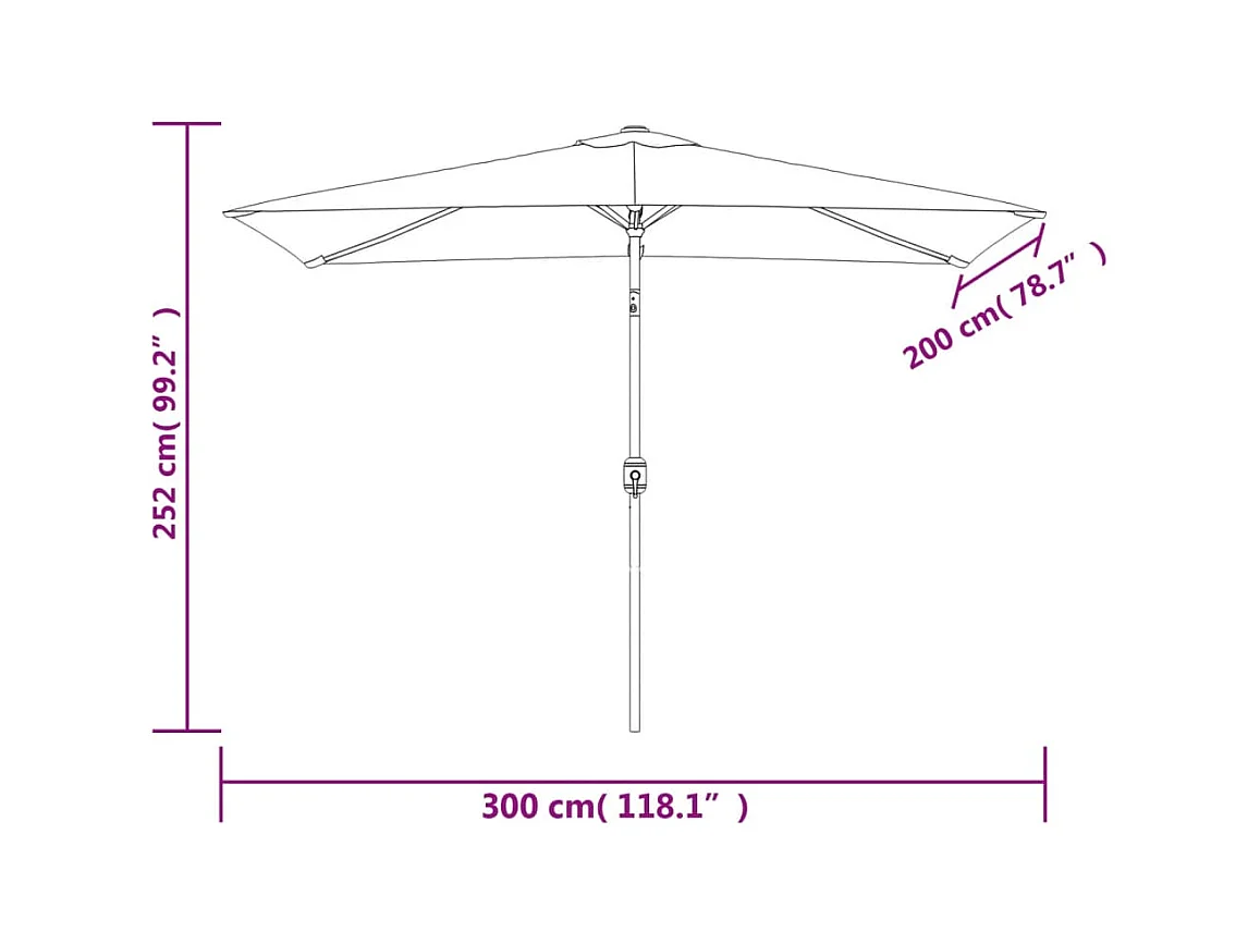 Parasol avec mât en métal argentée 300 x 200 x 252 cm 02_0008132