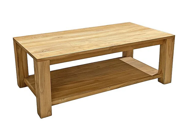 Table basse rectangulaire 110 cm 2 plateaux bois teck – APHRODITE