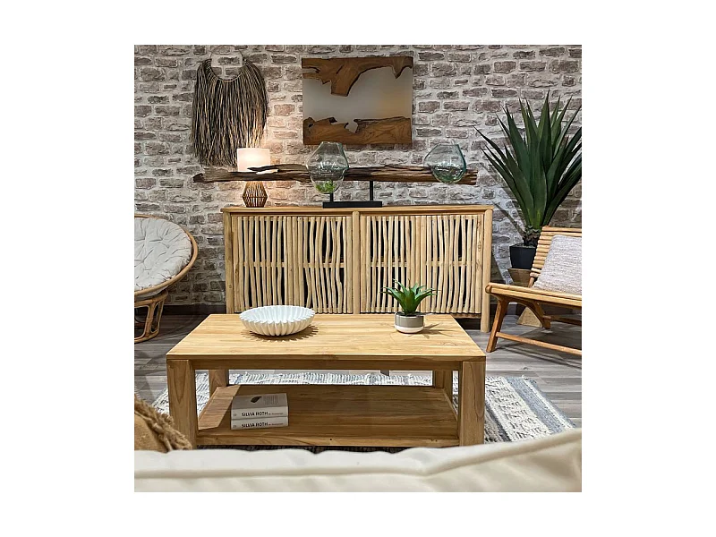 Table basse rectangulaire 110 cm 2 plateaux bois teck – APHRODITE