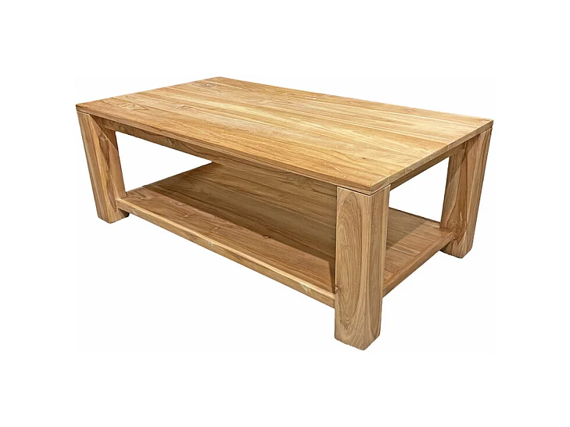 Table basse rectangulaire 110 cm 2 plateaux bois teck – APHRODITE
