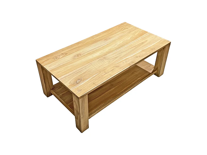 Table basse rectangulaire 110 cm 2 plateaux bois teck – APHRODITE