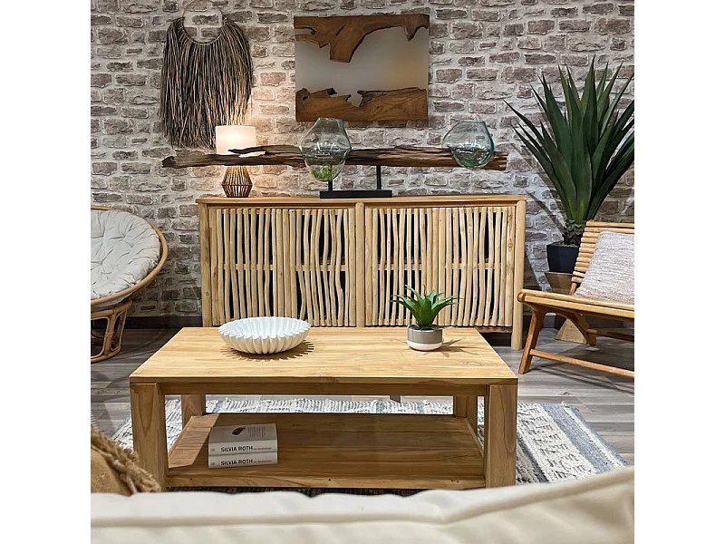 Table basse rectangulaire 110 cm 2 plateaux bois teck – APHRODITE