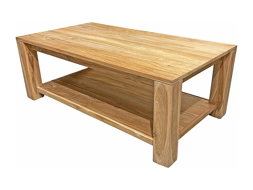 Table basse rectangulaire 110 cm 2 plateaux bois teck – APHRODITE