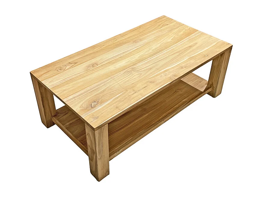 Table basse rectangulaire 110 cm 2 plateaux bois teck – APHRODITE