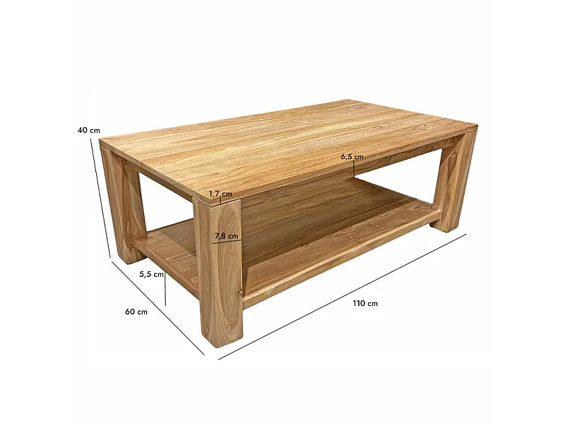 Table basse rectangulaire 110 cm 2 plateaux bois teck – APHRODITE