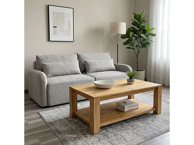 Table basse rectangulaire 110 cm 2 plateaux bois teck – APHRODITE