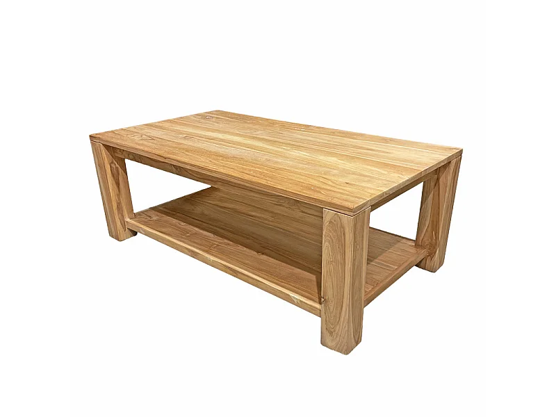 Table basse rectangulaire 110 cm 2 plateaux bois teck – APHRODITE