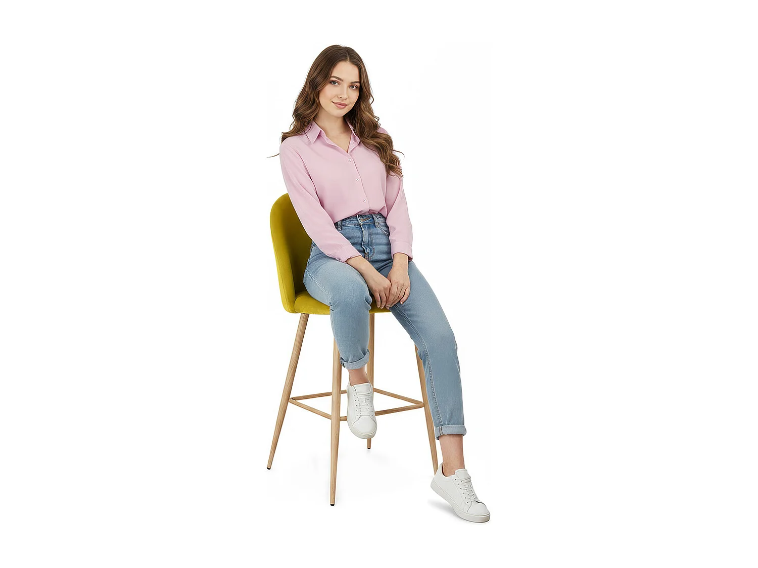 Taburete Tapizado en Terciopelo - Diseño Escandinavo - Evelyne Crema