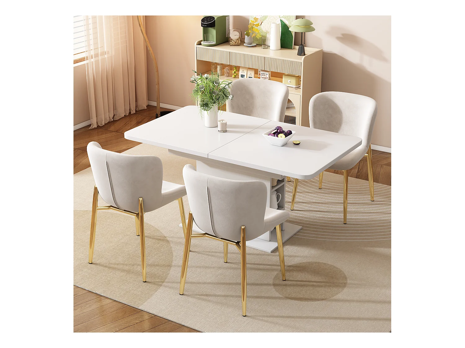 Lot de 6 chaises de salle à manger - 52 x 54 x 82 cm - chaise de luxe simple - pieds en métal - velours - beige