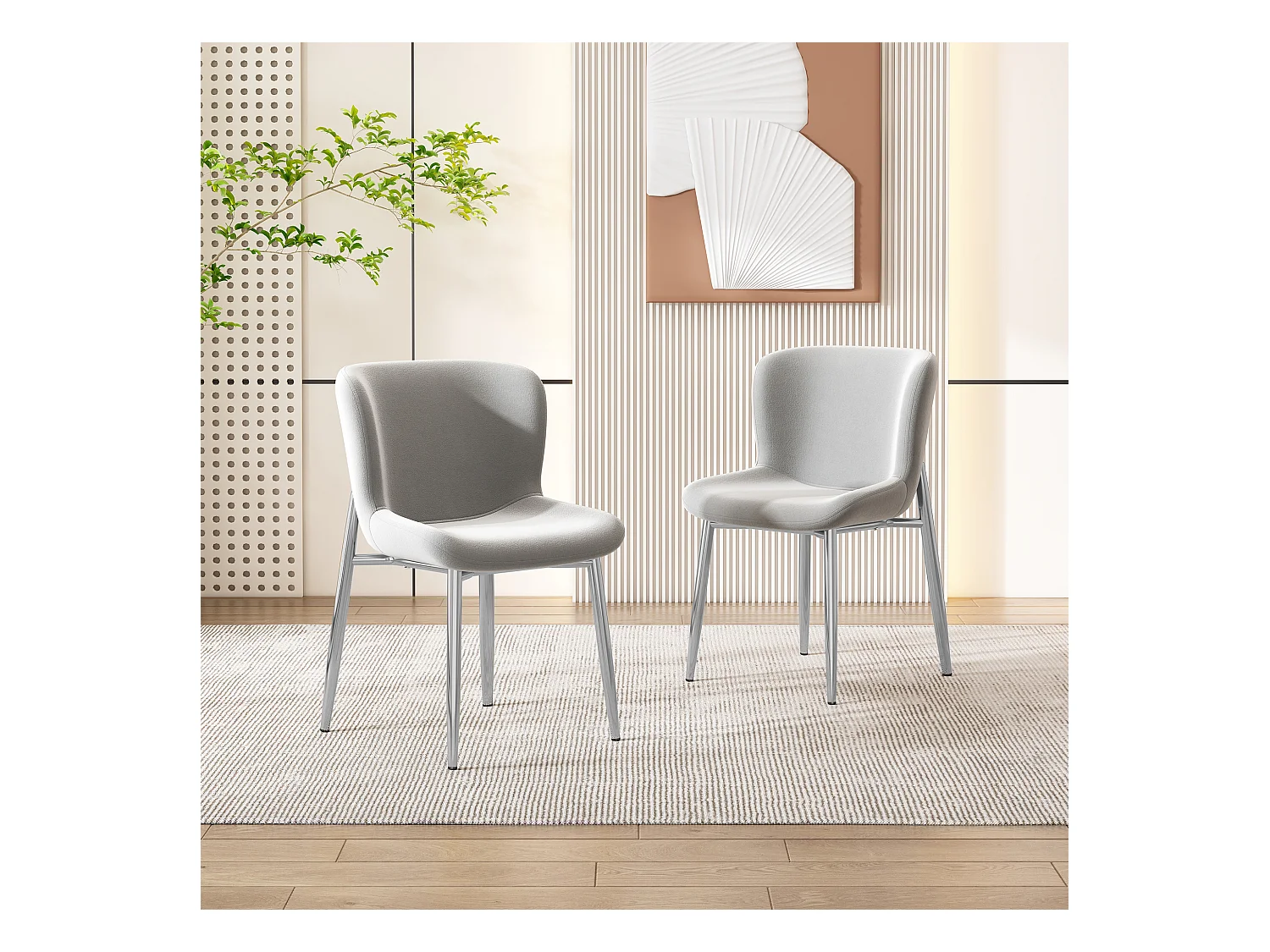 Lot de 6 chaises de salle à manger - 52 x 54 x 82 cm - chaise de luxe simple - pieds en métal - velours - gris