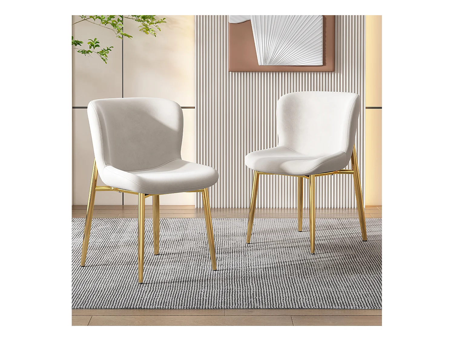Lot de 2 chaises de salle à manger - 52 x 54 x 82 cm - chaise de luxe simple - pieds en métal - velours - beige