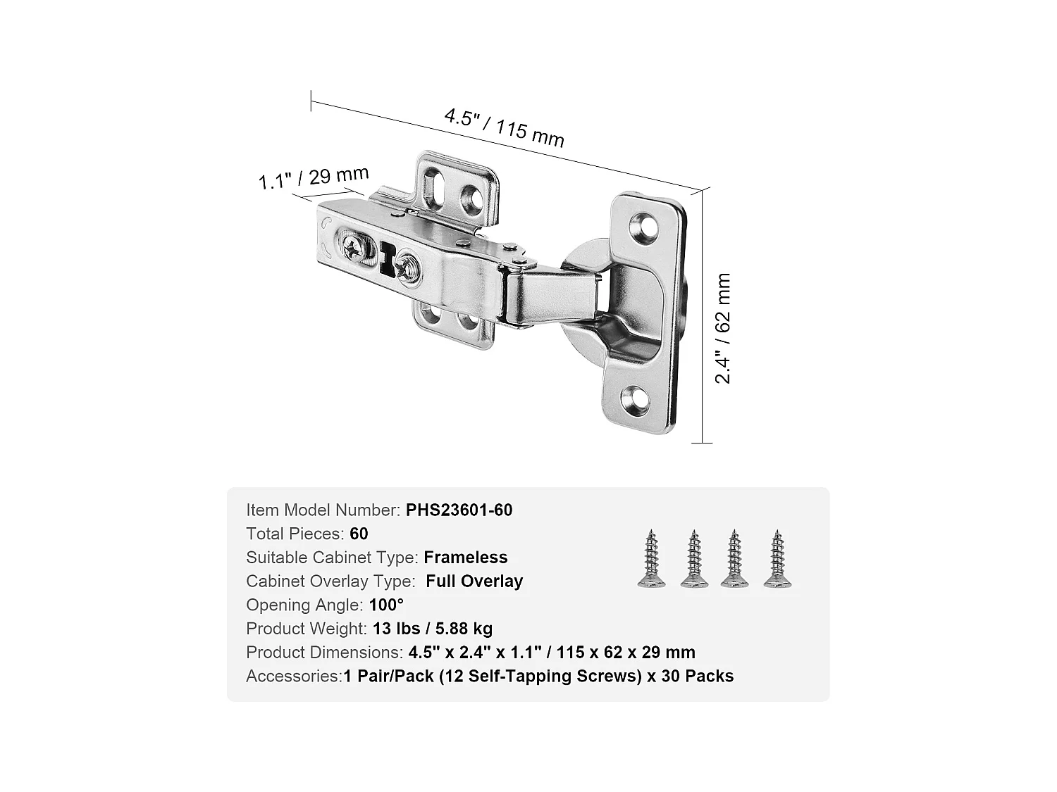 Cerniere per Ante Armadio con Chiusura Ammortizzata SucceBuy, Senza Telaio Set da 60