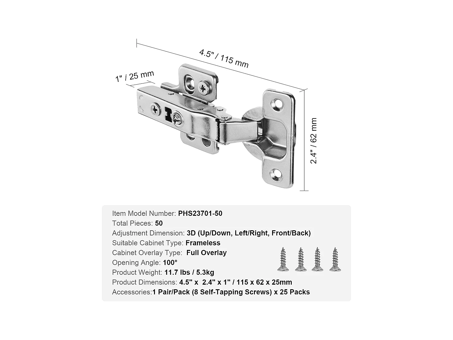 Charnières de Porte d'Armoire à Fermeture Douce SucceBuy, Pour Type Sans Cadre Superposition Complète 50 Paquets
