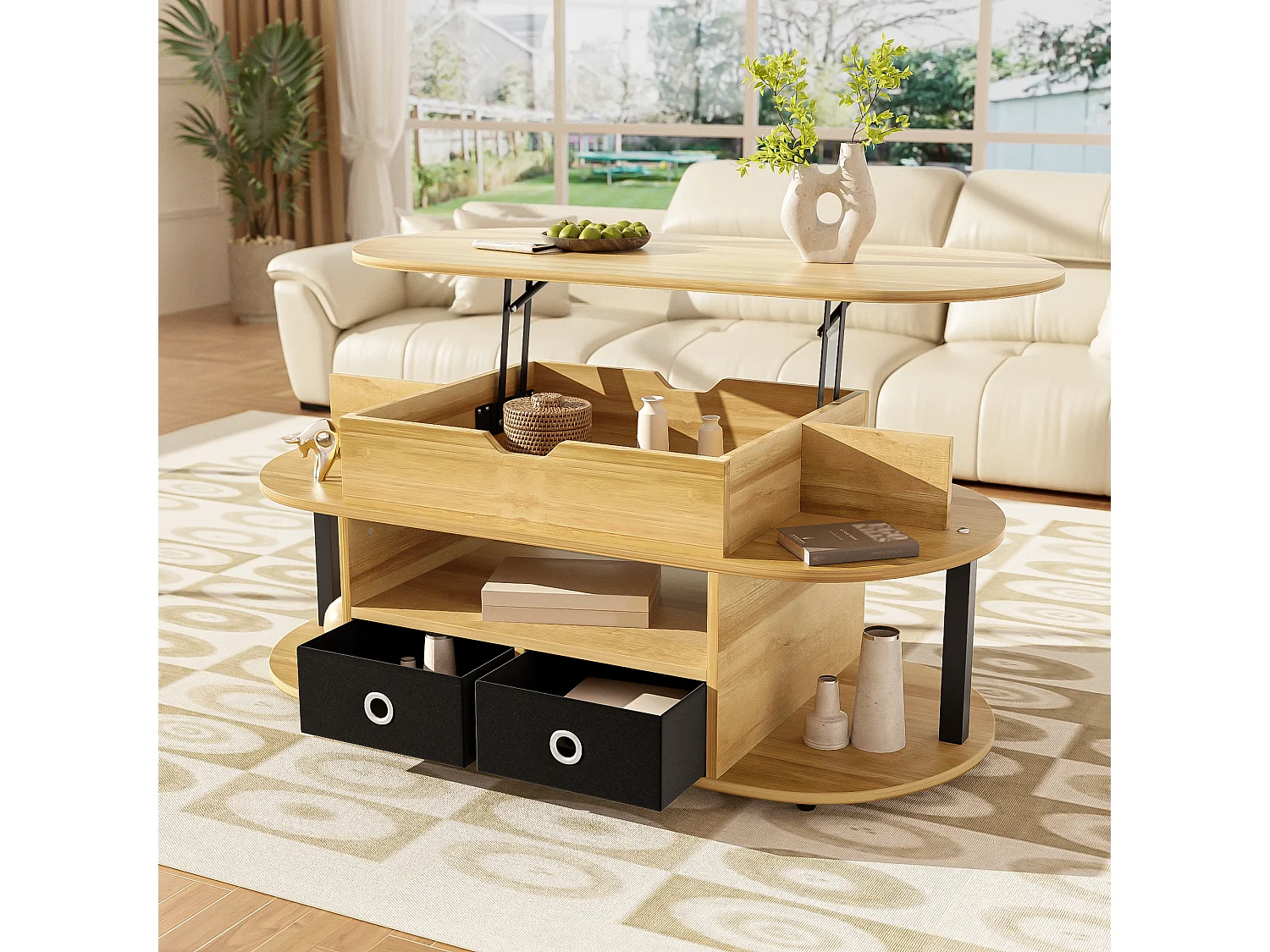 Couchtisch mit Holzmaserung - 105 x 50 x 45/60 cm - mit 2 Schubladen - Spanplatte - Natur