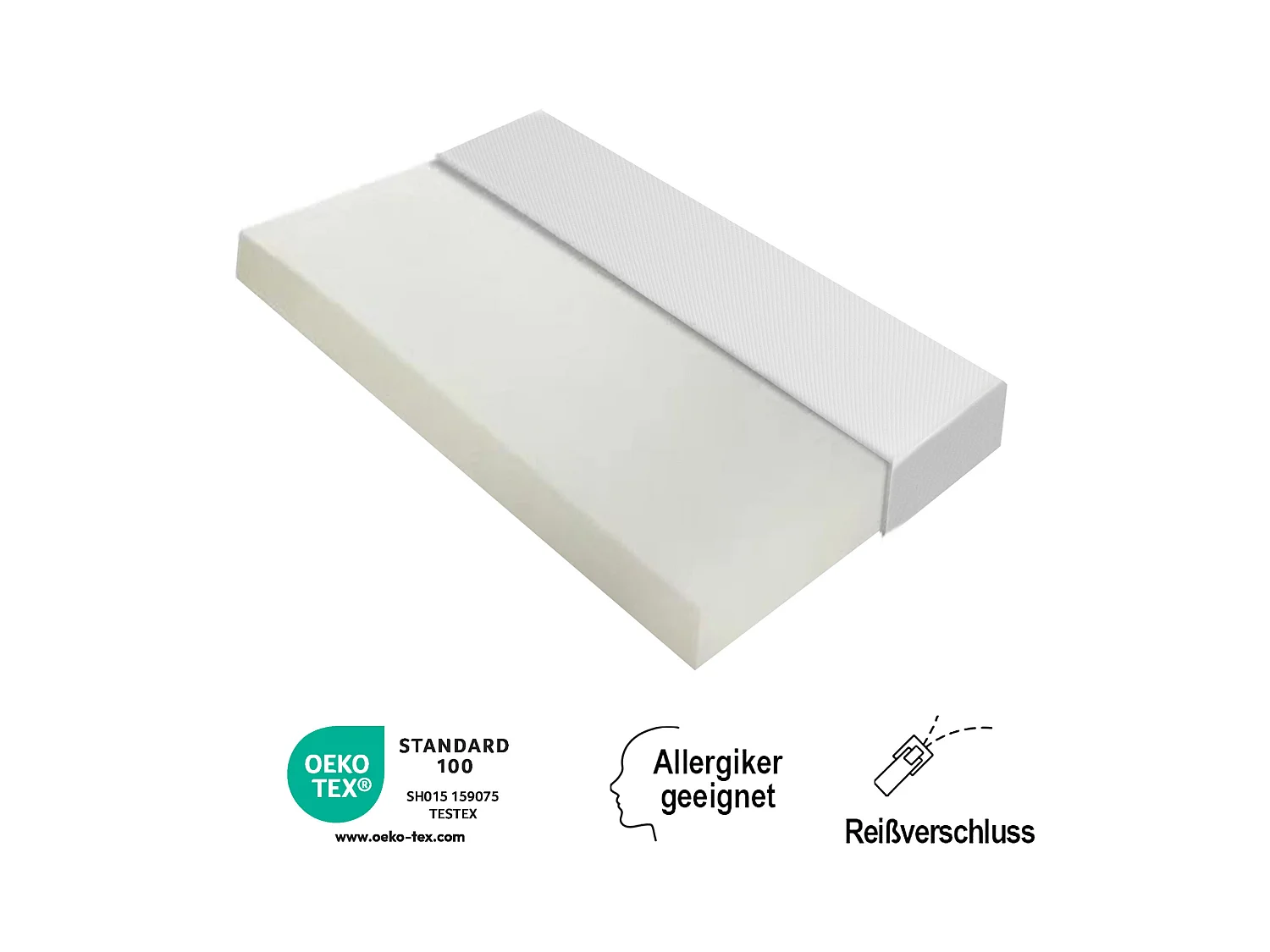 Comfortabel matras - 90 x 200 cm - met antislipdeeltjes - ademend en duurzaam - Schuim - wit