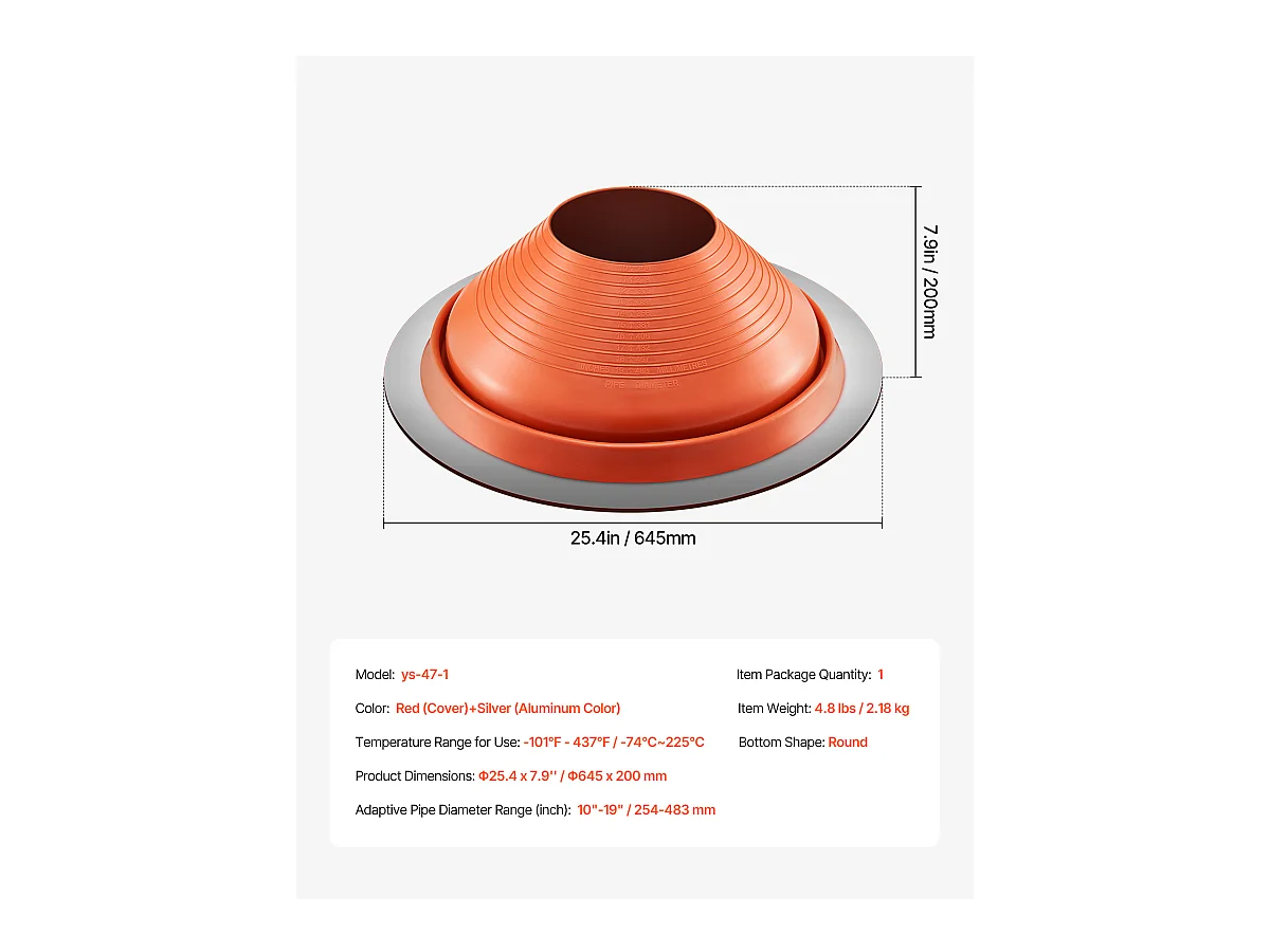 Soufflet de Solin de Tuyau SucceBuy de Toit en Silicone Rouge pour Tuyau de 25 à 48cm Haute Température